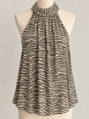 C089 Joie "Erola" Zebra Print High-Neck Halter Top